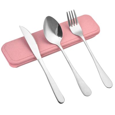 Zoyiancy Stainless Steel Travel Silverware Set, Pink Portable Carry Case