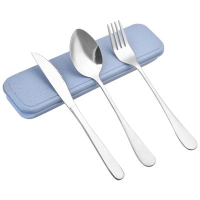 Zoyiancy Stainless Steel Travel Silverware Set, Blue Portable Carry Case
