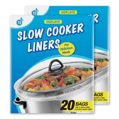40 Counts Slow Cooker Liners and Cooking Bags, Extra Large Size Fits 6-10QT Pot, 14"x 22", BPA Free, Suitable for Oval & Round Pot -2 Pack
