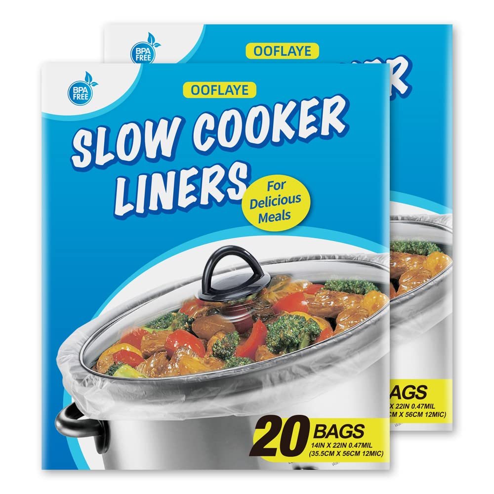 40 Counts Slow Cooker Liners and Cooking Bags, Extra Large Size Fits 6-10QT Pot, 14"x 22", BPA Free, Suitable for Oval & Round Pot -2 Pack
