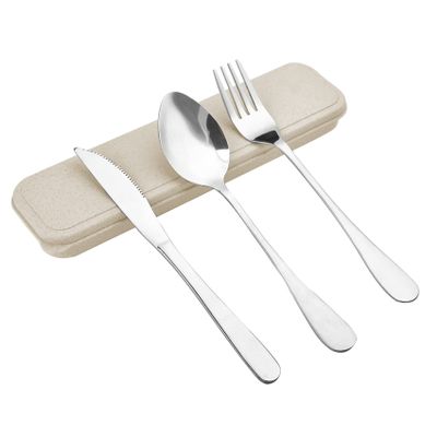 Zoyiancy Stainless Steel Travel Silverware Set, Beige Portable Carry Case