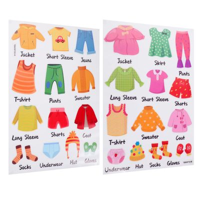 Kids Dresser Labels for Closet Organization Removable Clothing Decals with Pictures and Text for Children Wardrobe Storage and Decor