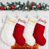 AtiMing Personalized Plush Christmas Stockings Family of 6 Large 20" Faux Fur Custom Embroidery Christmas Stockings with Names White Linen Cuff Customized Stockings for Xmas Fireplace Decorations view 2