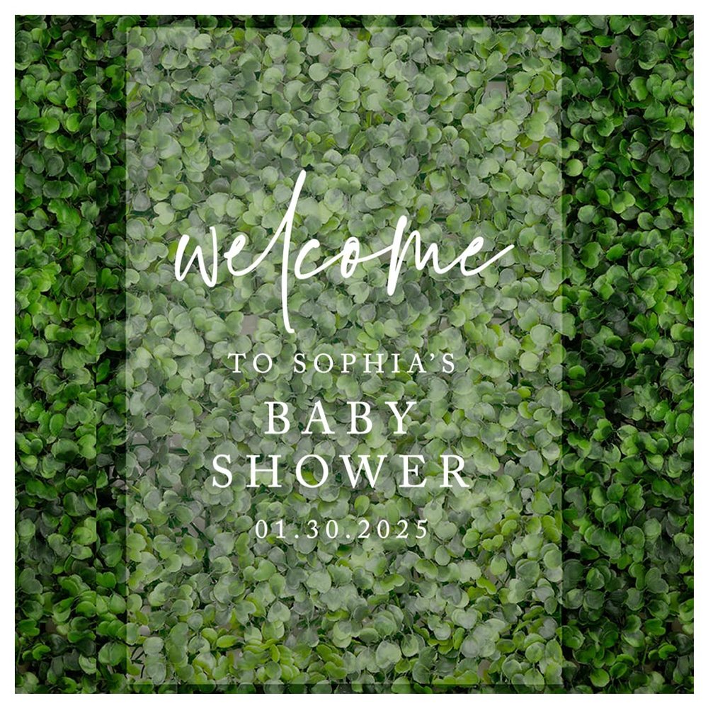 Andaz Press Custom Large Baby Shower Welcome Sign, 16" x 24", Classic Minimal Personalized Acrylic Welcome Sign, Signage Gender-Neutral Acrylic Sign for Baby Sprinkle, Shower Decorations
