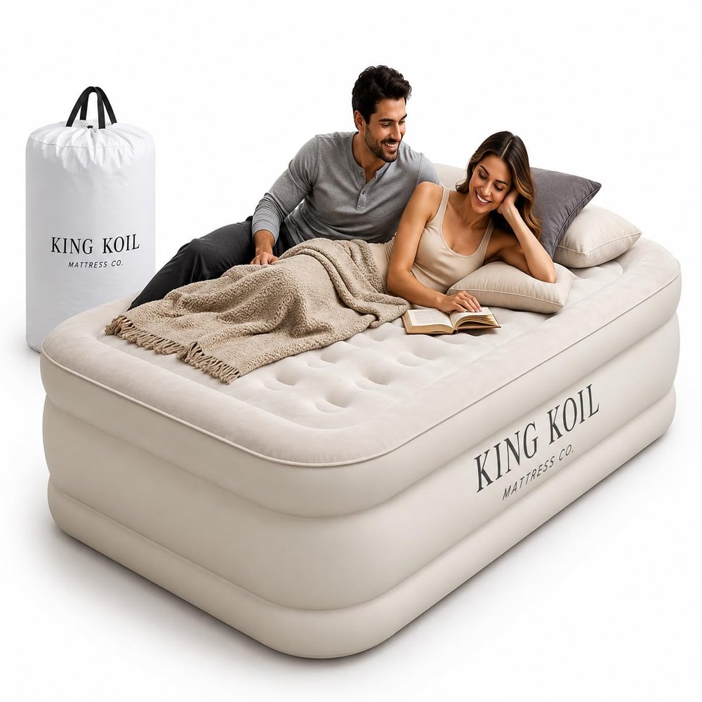 King Koil 16" Twin Air Mattress with Built-in High-Speed Pump - CNN Underscored Top Pick, Sleeps Like a Real Bed, Inflates in 2 Minutes, 300 lb Capacity for Guests, Camping, Home, 1-Year Warranty