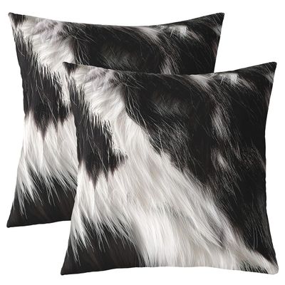 Cowhide Throw Pillow Covers Square 24"x24" Cow Fur Printed Cushion Case Home Decor Set of 2 Farmhouse Western Farm Animal Skin Brown White Pillow Cases Pillowcases for Couch Sofa Living Room Bed Chair