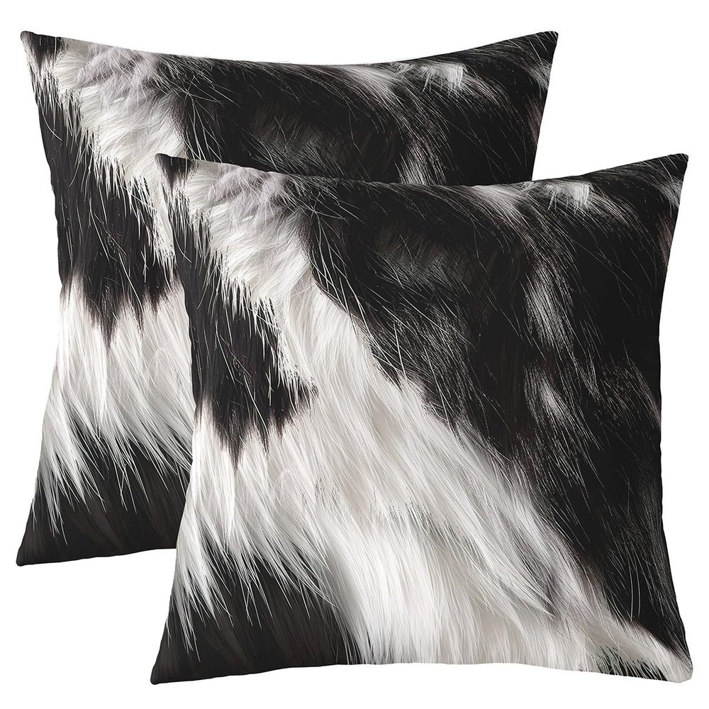 Cowhide Throw Pillow Covers Square 24"x24" Cow Fur Printed Cushion Case Home Decor Set of 2 Farmhouse Western Farm Animal Skin Brown White Pillow Cases Pillowcases for Couch Sofa Living Room Bed Chair