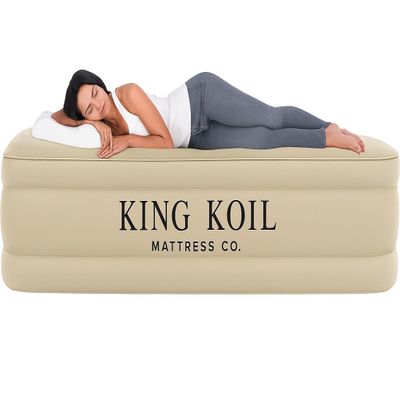 King Koil Luxury Queen Size Air Mattress with Built-in High-Speed Pump Best for Home, Camping, Guests, Queen Size Luxury Double Airbed Adjustable Blow Up Mattress, Waterproof, 1-Year Warranty