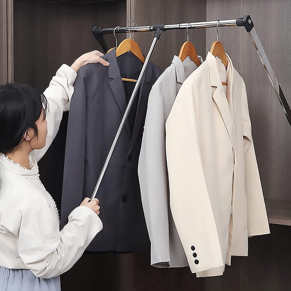 51 to 121 Cm Pull-Down Closet Rod, Aluminum Adjustable Heavy-Duty Closet Pull-Down Rod Hanger, Used for Hanging Clothes Super Load-Bearing 30kg Lifting Drying Rack (Size : 510-660mm)