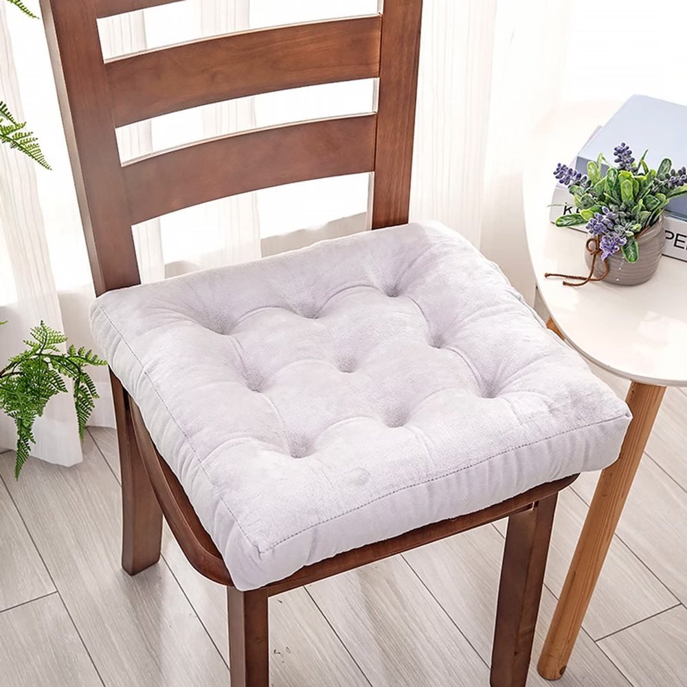16x16 Square Dining Chair Cushions Set Of 6, Kitchen Seat Cushions Square, 3.2in Extra Thick Chair Pads Anti-Deformation, Durable Seat Pads with Velvet Fabric, Wearable and Dirty-Resistant White