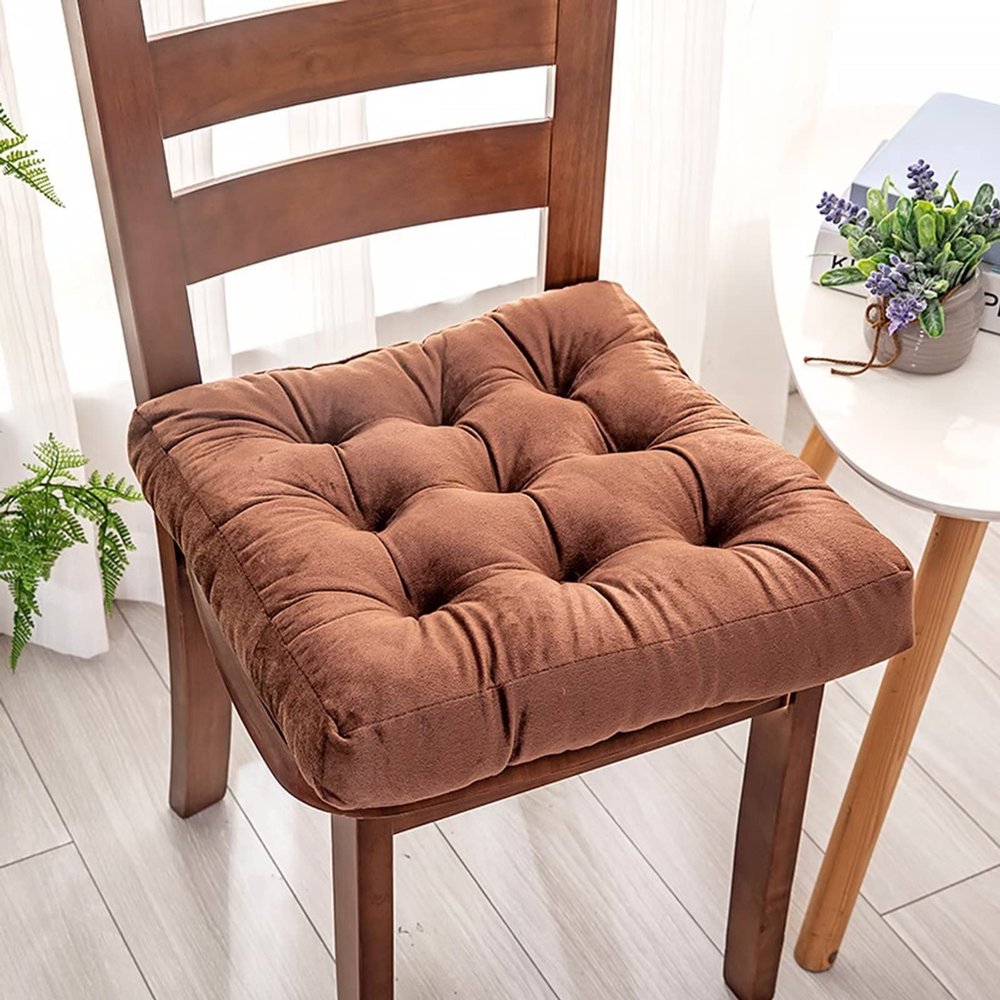 16x16 Square Dining Chair Cushions Set Of 6, Kitchen Seat Cushions Square, 3.2in Extra Thick Chair Pads Anti-Deformation, Durable Seat Pads with Velvet Fabric, Wearable and Dirty-Resistant Brown 2