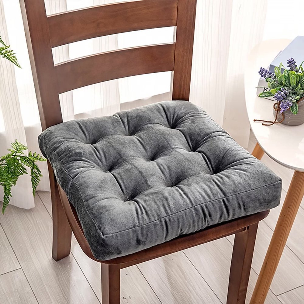 16x16 Square Dining Chair Cushions Set Of 6, Kitchen Seat Cushions Square, 3.2in Extra Thick Chair Pads Anti-Deformation, Durable Seat Pads with Velvet Fabric, Wearable and Dirty-Resistant Grey