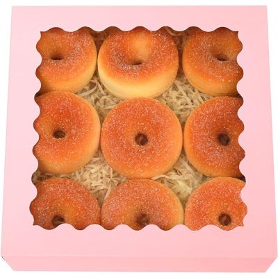 qiqee Auto-pop up Pink Bakery Boxes 50 Packs Pastry Box 8x8x2.5 inch Pie Boxes With Window