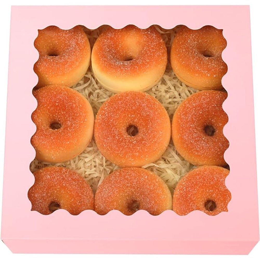 qiqee Auto-pop up Pink Bakery Boxes 50 Packs Pastry Box 8x8x2.5 inch Pie Boxes With Window