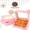 qiqee Auto-pop up Pink Bakery Boxes 50 Packs Pastry Box 8x8x2.5 inch Pie Boxes With Window view 4