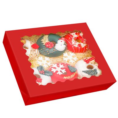 qiqee Red Pastry Box With Window 8x8x2.5 inch Donut Pie Boxes 30pcs Bakery Box Auto-pop up
