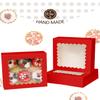 qiqee Red Pastry Box With Window 8x8x2.5 inch Donut Pie Boxes 30pcs Bakery Box Auto-pop up view 2