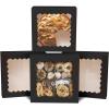 qiqee Auto-pop up Black Pie Boxes with Window 10x10x2.5 inch 30Packs Cookie Donut Bakery Box view 1