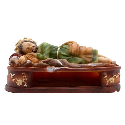 8" Sleeping Saint Joseph Painted Statue | St. Joseph Laying on Bed Platform | Christian Home Dcor | Great Catholic Gift for First Holy Communion and Confirmation Multicolor