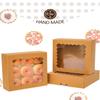qiqee Auto-pop up 50 Packs Bakery Box With Window 8x8x2.5 inch Brown Pie Boxes Pastry view 2