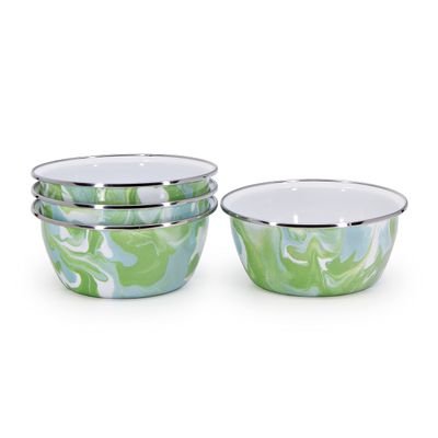 Golden Rabbit Enamelware Salad Bowls, 24 ounce, Modern Monet, Set of 4
