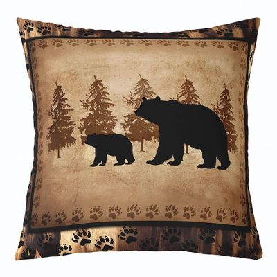 Feelyou Bear Throw Pillow Cover 18"x18" Soft Wild Animal Cushion Cover for for Couch Sofa Rustic Cabin Country Nature Wildlife Bear Tree Yellow Brown Decorative Pillowcase Outdoor Pillows Cover