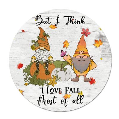 Bomehhjuli Welcome Sign for Front Porch Fall Pumpkin Gnome Maple Leaf Round Tin Sign I Love Fall Metal Wall Art Thanksgiving Autumn 9.2in Antique Plaque Sign Decor for Bar Pub Club Cafe Home Man Cave