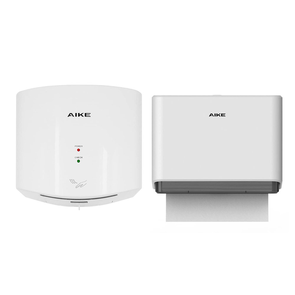 AIKE Wall Mount Automatic Soap Dispenser and Paper Towel Dispenser,Model AK1205 & AK5101 White