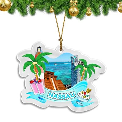 Bahamas Nassau Christmas Ornament Transparent Acrylic Double Sided Tree Decoration Pendant Travel Souvenir Tourist Collection Personalized Car Backpack Accessories -718