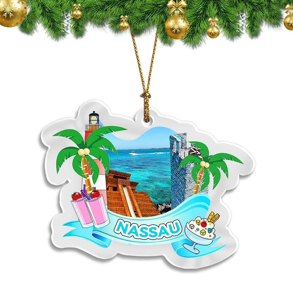 Bahamas Nassau Christmas Ornament Transparent Acrylic Double Sided Tree Decoration Pendant Travel Souvenir Tourist Collection Personalized Car Backpack Accessories -718