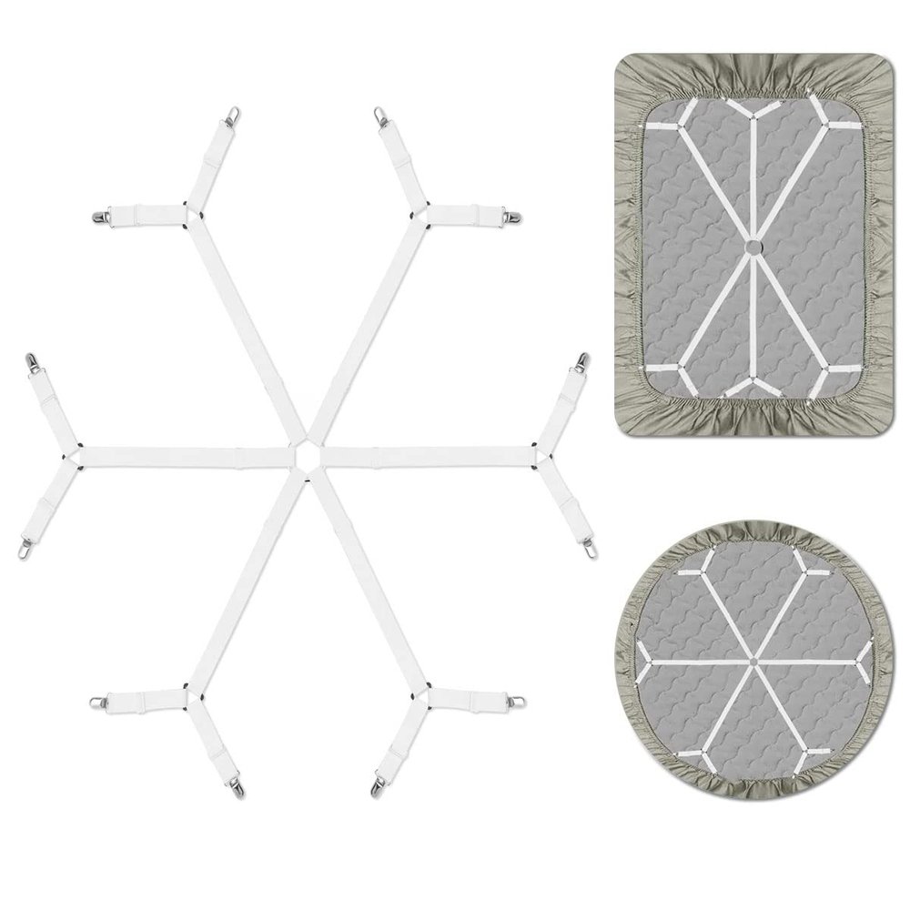 QoeCycth Sheet Fasteners, Adjustable Elastic Bed Sheet Holder Straps for Full,Queen,King Twin Bed,6 Way Cross Sheet Clips Suspenders Band,Fitted Round and Square Mattresses