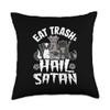 Funny Satanic & Heavy Metal Gifts Men Women Kids Eat Hail Satan Goth Raccoon Death Metal Trash Band Throw Pillow, 18x18, Multicolor view 1