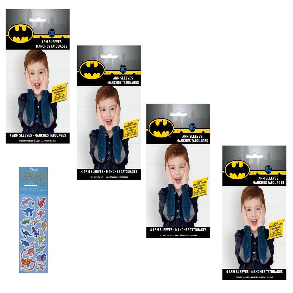 Batman Birthday Party Supplies Favor Bundle Pack includes 16 Arm Sleeves with Stretchable Fabric (8 Pairs)
