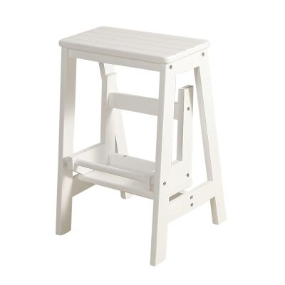 Hamankim Step Stool Wooden Ladders Stool, Flip 2 Step Small Foot Stools Safety Non-Slip Tread for Home Library Kitchen Climb Step Ladder White