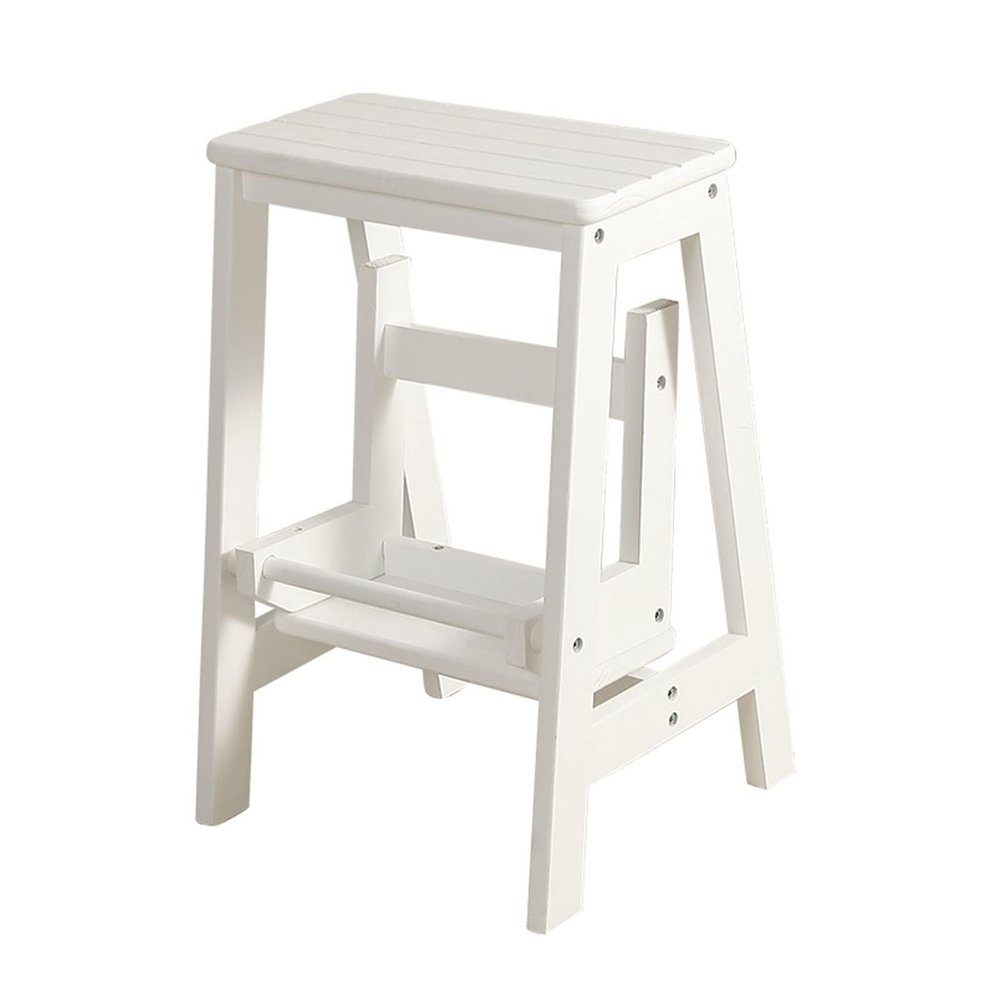 Hamankim Step Stool Wooden Ladders Stool, Flip 2 Step Small Foot Stools Safety Non-Slip Tread for Home Library Kitchen Climb Step Ladder White