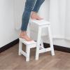 Hamankim Step Stool Wooden Ladders Stool, Flip 2 Step Small Foot Stools Safety Non-Slip Tread for Home Library Kitchen Climb Step Ladder White view 4