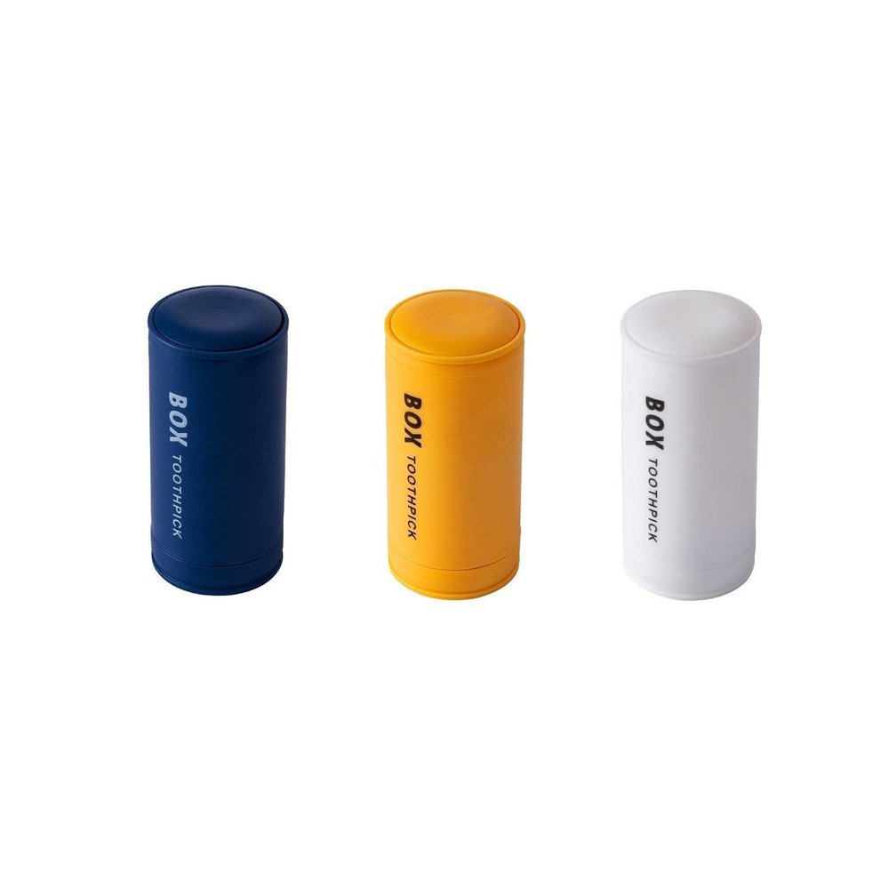 Press Pop-up Automatic Toothpick Holder Cotton Swab Holder (Excluding Toothpick Cotton Swab), Multi-Purpose 4 Divisions Toothpick Dispenser for Dining Room Bathroom Living Room Blue&Yellow&White