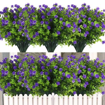 12 Bundles Artificial Flowers Faux Outdoor Plastic Plants UV Resistant Shrubs,Artificial Plants Spring Decorations for Patio Outdoor Fake Plants Spring Decorations for Home Front Porch Decor(Purple)
