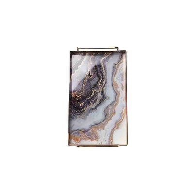 ORTOLY Tray Stainless Steel Glass Bathroom Tray Electroplating Color Printing Metal Handle Jewelry Tray Rectangular Bathroom Storage Tray 14  8.8  0.11 Inches Organizer