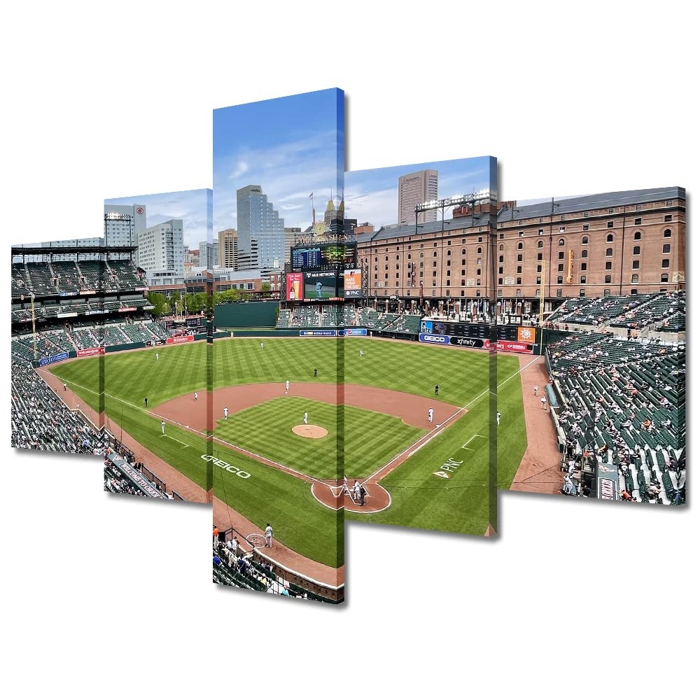 5 Panels Maryland Canvas Wall Art Painting Baseball Field Skyline Wall Decor for Living Room Pictures Print on Canvas USA Sports Framed Modern Artwork for Home Wall Bedroom Decorations, 50" Wx24 H