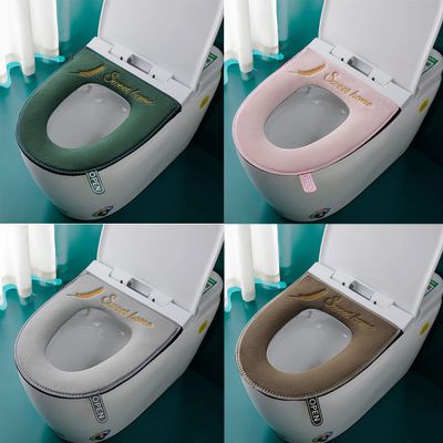 Albideyaa 4PCS Thicker Bathroom Soft Toilet Seat Cover Pad with Handle Zipper Toilet Lid Cover Cushion Soft Thicker Washable Fits All Oval Toilet Seats