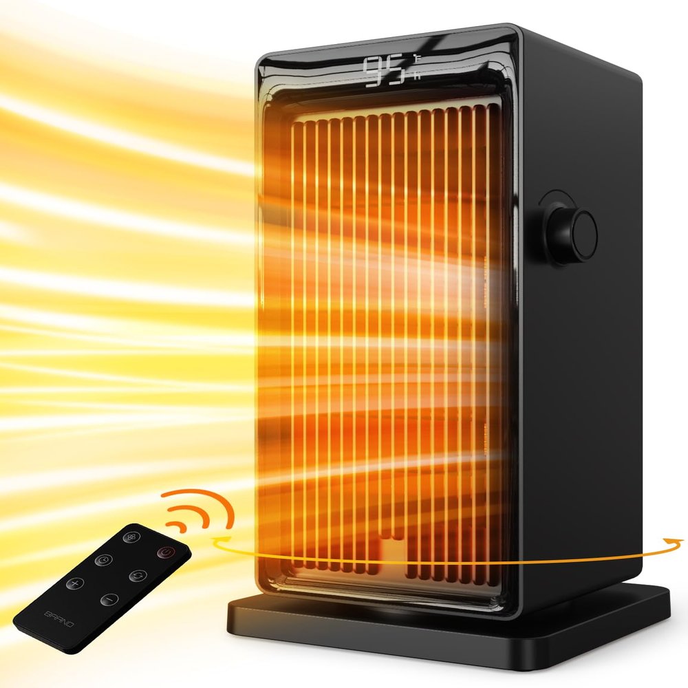 SANVINDER Space Heater, 1500W Space Heaters for Indoor Use Electric Heater for Bedroom, ECO Thermostat 90 Oscillating 24H Timer, Fast Heating, Remote Control, Safe for Home Office Room
