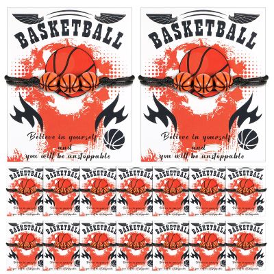 Yinkin 16 Pcs Basketball Team Gifts for Team Valentines Gift Basketball Bracelet Accessories Sport Party Favors Charms Jewelry Gifts Bracelet with Motivational Card Bulk