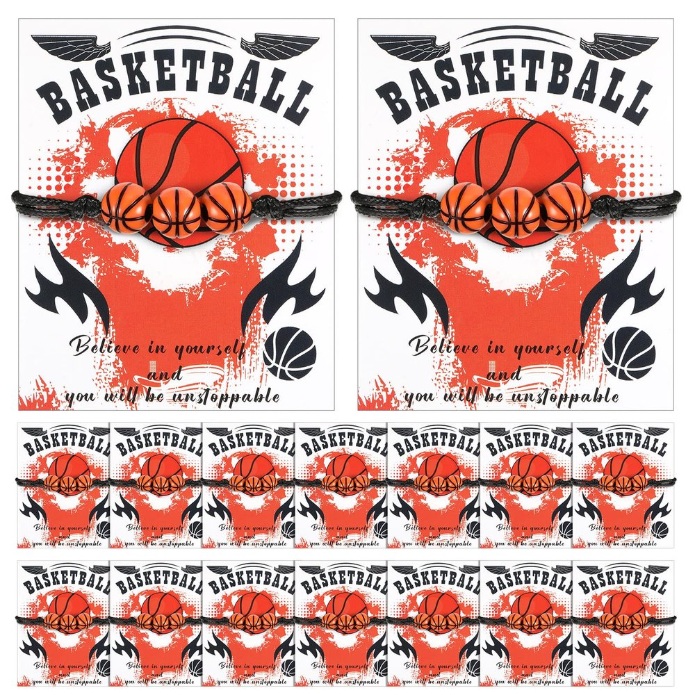 Yinkin 16 Pcs Basketball Team Gifts for Team Valentines Gift Basketball Bracelet Accessories Sport Party Favors Charms Jewelry Gifts Bracelet with Motivational Card Bulk