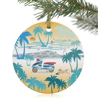 2022 Christmas Ornaments Xmas Tree Hanging Ornaments, Beach Scenery Ornaments Gift for Friend Family Holiday Palm Tree Motorcycles Sunset Hanging Christmas Tree Ornaments Decor Round 3"