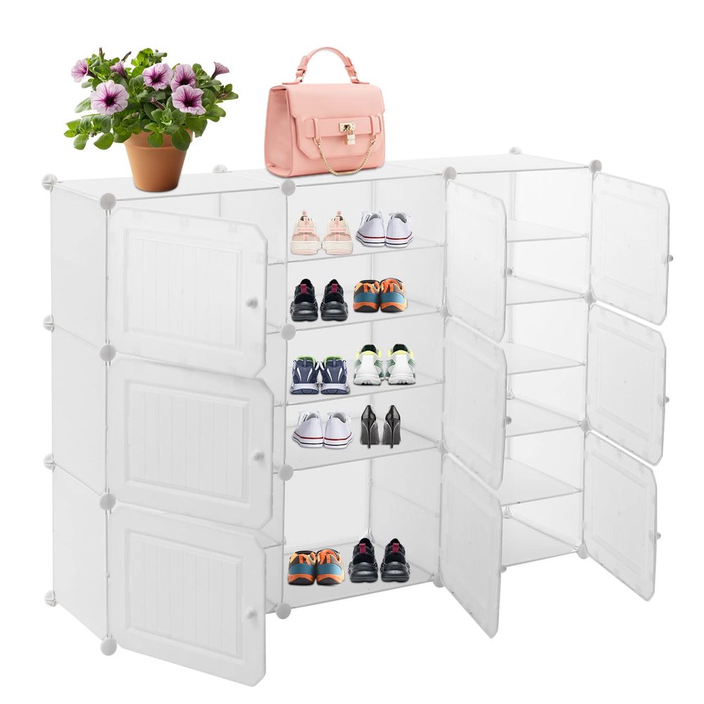 Gdrasuya10 Portable Shoe Rack 36 Pairs DIY Shoe Storage Shelf Organizer Large Plastic Shoe Organizers for Entryway Doorway Bedroom Gift Shoe Cabinet Stand White(3 Tier 9 Doors)