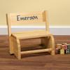 Custom Natural Wooden 2-in-1 Chair and Stepstool, 100% Hardwood, Blue Font - Measures 9 3/4" x 10 3/4" view 2