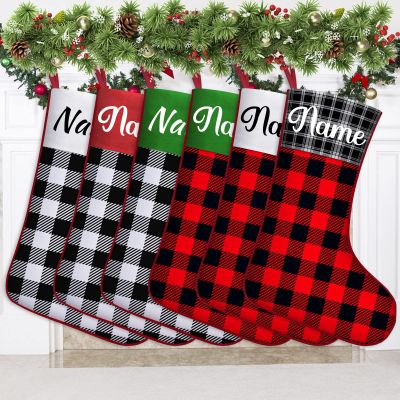 kioskbanks Buffalo Plaid Christmas Stockings Personalized Set of 1 2 3 4 5 6 Custom Red and Black Stockings with Name of 6 Decoration Xmas Holiday Fireplace