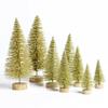 D-GROEE 8PCS Artificial Mini Christmas Trees, Fake Bottle Brush Small Pine Snow Frosted Trees with Wood Base Tabletop Ornaments Winter Crafts for Xmas Holiday Party Home Decor Golden view 1