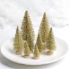 D-GROEE 8PCS Artificial Mini Christmas Trees, Fake Bottle Brush Small Pine Snow Frosted Trees with Wood Base Tabletop Ornaments Winter Crafts for Xmas Holiday Party Home Decor Golden view 2